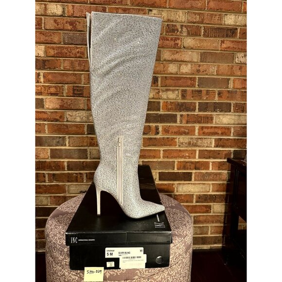 I.N.C. Women's Saveria Rhinestone Over-The-Knee Boots Zip Detail Silver Size 5M - Picture 4 of 4